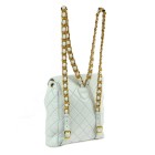 CHANEL Quilted CC Chain Drawstring Backpack Bag Light Blue Leather