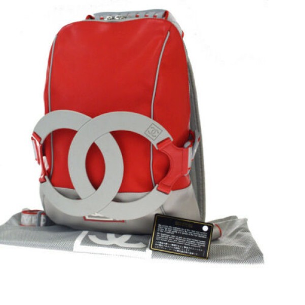 Auth Chanel Sport Nylon, Rubber Backpack Red
