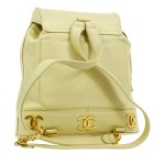 Auth CHANEL CC Logos Chain Backpack Bag Ivory Caviar Skin Leather