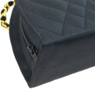 CHANEL Triangle Quilted CC Chain Shoulder Bag Black Satin