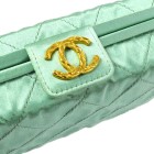 CHANEL Quilted CC Fringe Clutch Bag Pouch Light Blue Satin