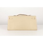 Authentic Hermes Beige Leather Kelly Cut Clutch Bag Rare Pochette Handbag