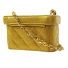 CHANEL Quilted CC Vanity Chain Shoulder Bag Purse Gold Leather