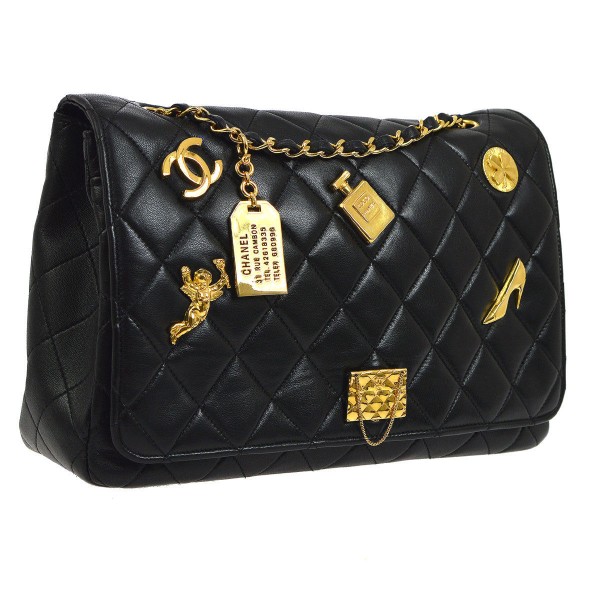 CHANEL Quilted CC Jumbo Single Chain Shoulder Bag Black Leather