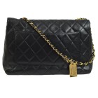 CHANEL Quilted CC Jumbo Single Chain Shoulder Bag Black Leather