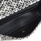 CHANEL Quilted CC Logos Hand Bag Black White Tweed Spangle