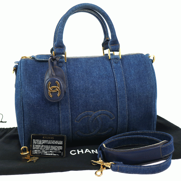 Authentic CHANEL CC Logos 2way Hand Bag Shoulder Blue Denim