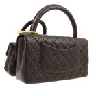 CHANEL Quilted CC Logos 2 in 1 Hand Bag Set Dark Brown Leather