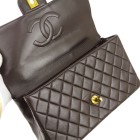 CHANEL Quilted CC Logos 2 in 1 Hand Bag Set Dark Brown Leather