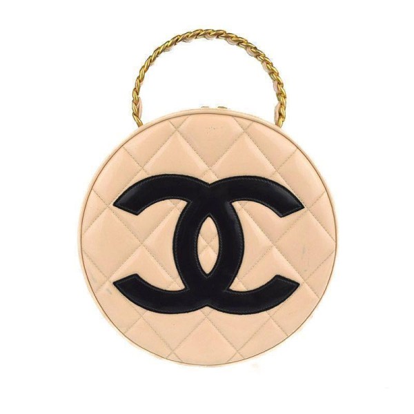 Chanel Vanity Hand Bag Celeb CC Round shape Enamel Woman Auth 