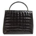CHANEL CC Logos Hand Bag Dark Brown Crocodile Leather