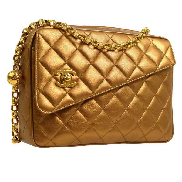 CHANEL Quilted CC Single Chain Shoulder Bag Bronze Leather