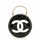 Chanel Round Top Handle Vanity Case Quilted Patent