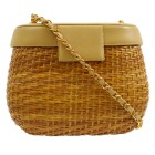 CHANEL CC Basket Chain Shoulder Bag Beige Brown Rattan Leather
