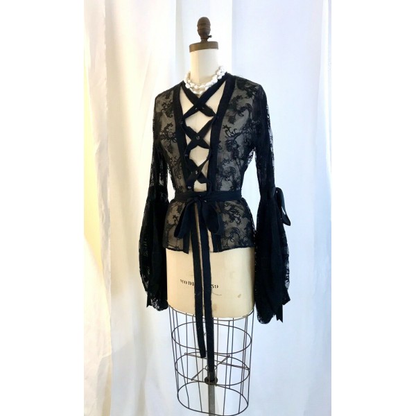 TOM FORD YSL EARLY 2000 RUNWAY LACE CORSET BLOUSE