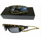 CHANEL Sunglasses Coco Mark Black Gold Plastic Metal Leather Chain 657/NY