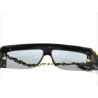 CHANEL Sunglasses Coco Mark Black Gold Plastic Metal Leather Chain 657/NY
