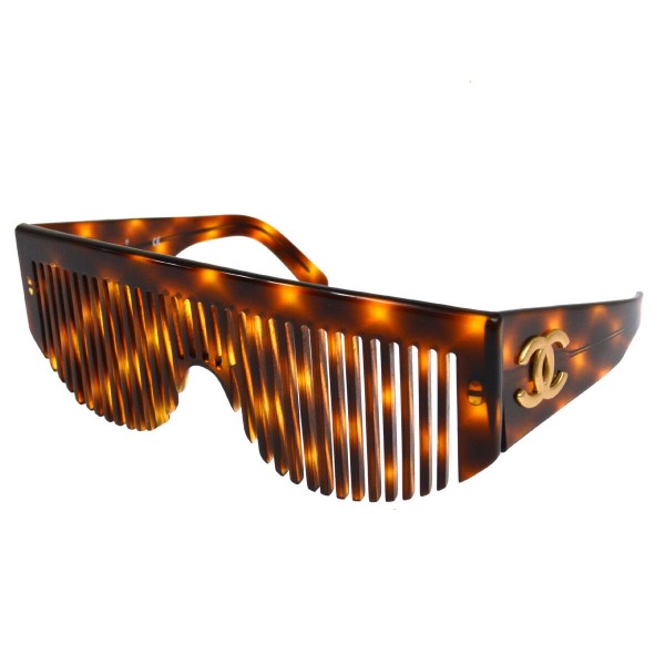 CHANEL CC Logos Comb Sunglasses Brown Plastic
