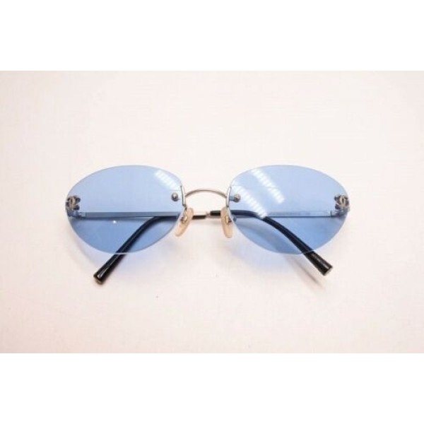 CHANEL CC Logos Sunglasses 4003 Coco Marks Blue Eye Wear Women Rimless [A]